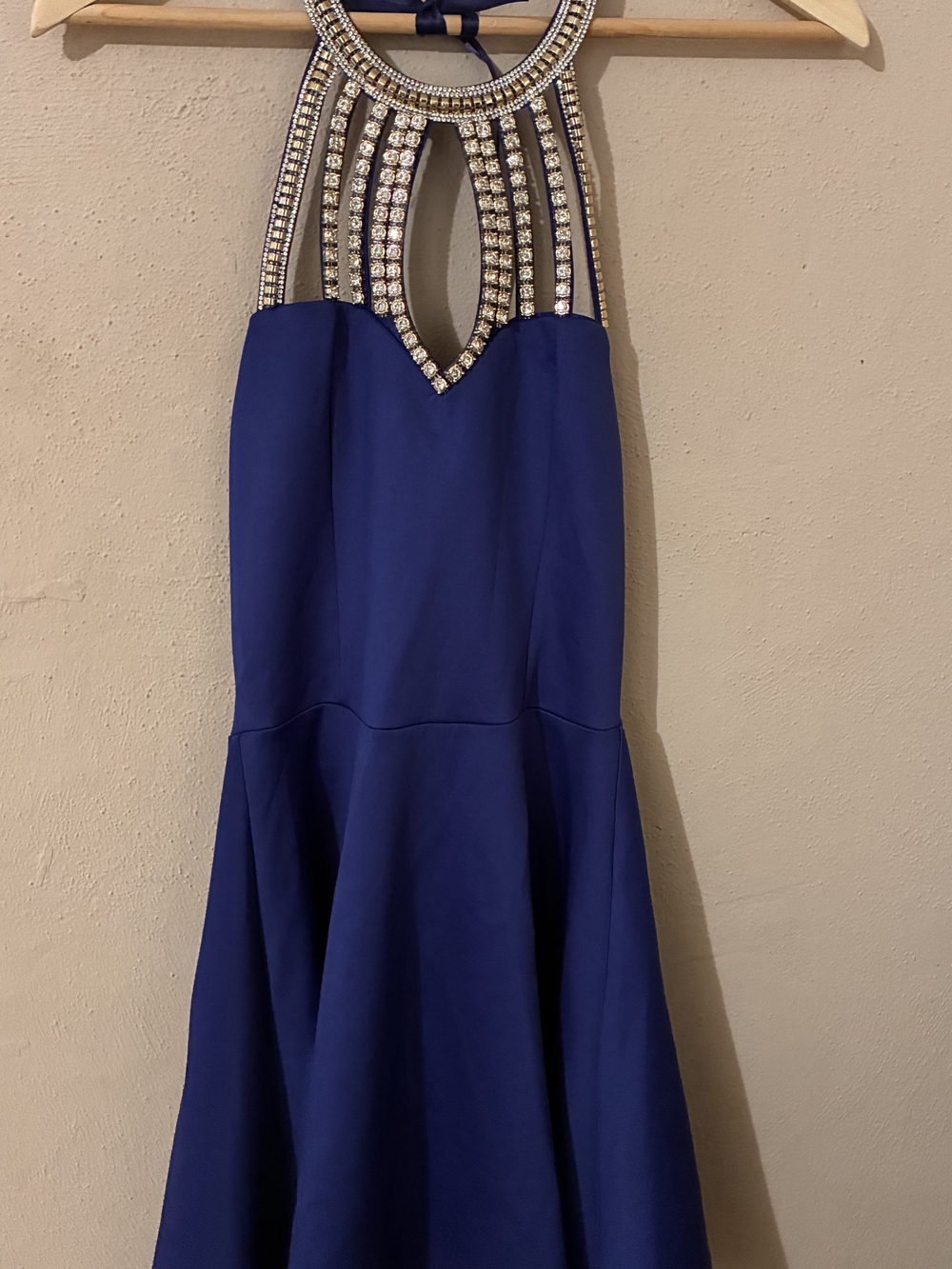Charlotte Russe Royal Blue Halter Dress with Rhinestone Embellished Neckline